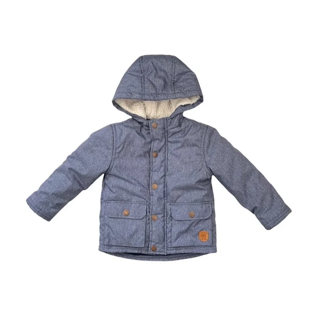 Baby Little Me Two Tone Blue Hooded Jacket Dinosaur Patch‎ size 12M
